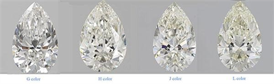 Picture shows different yellow shade in pear shaped diamonds, especially at the points